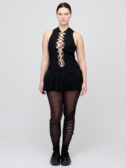 Interlaced Mini Puff Dress