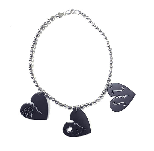 Triple Heart Necklace Black