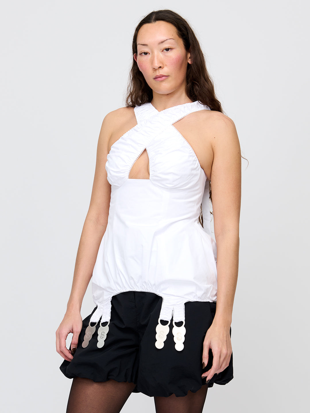 White Puff Criss-Cross Top