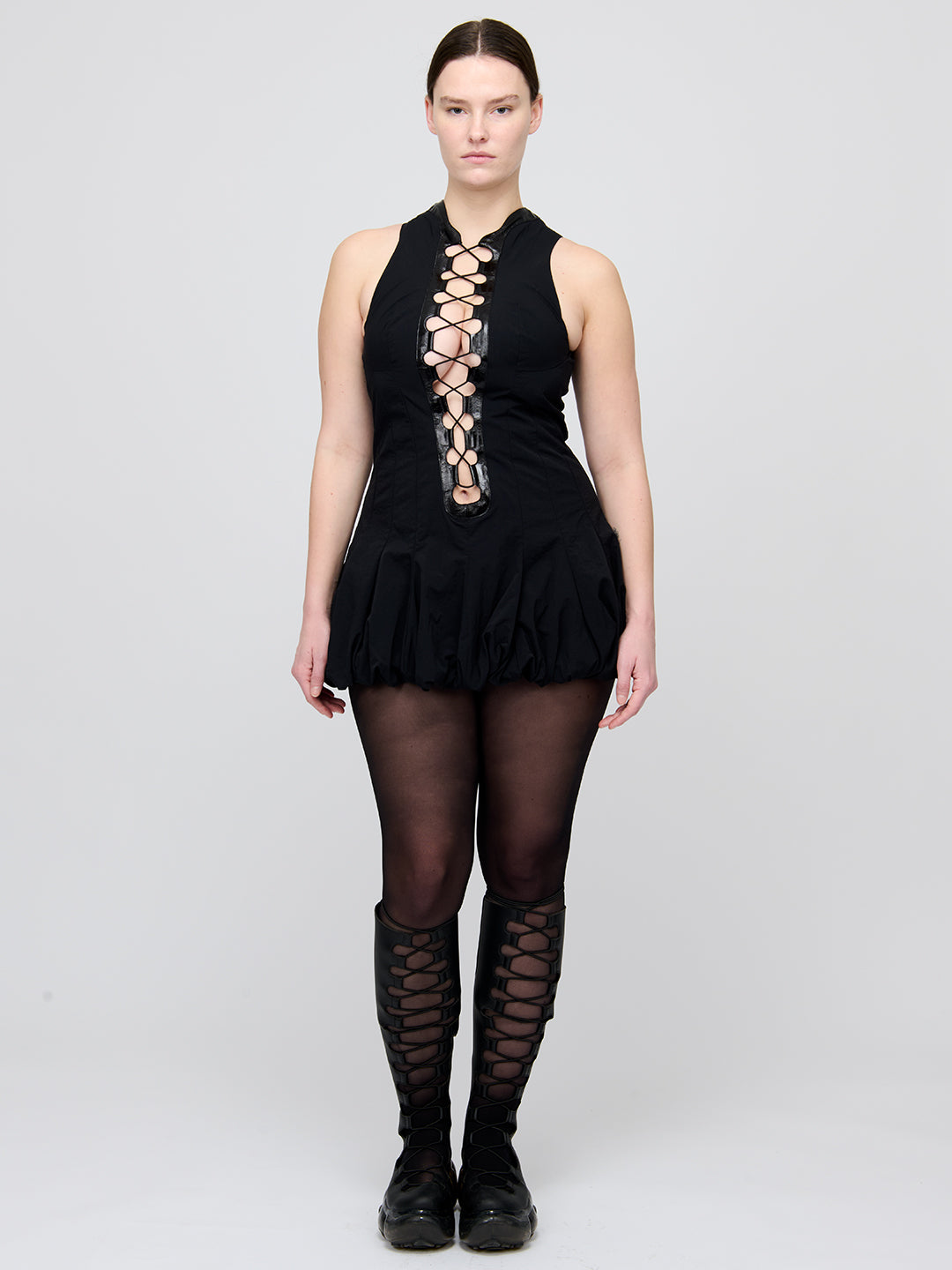 Interlaced Mini Puff Dress