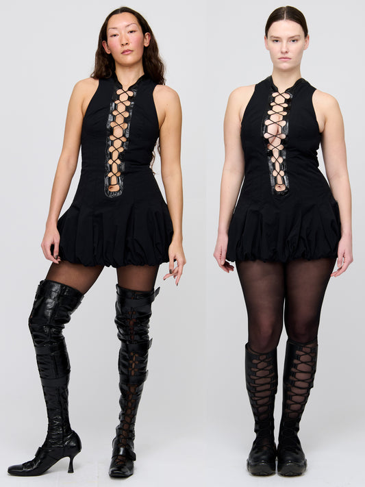 Interlaced Mini Puff Dress