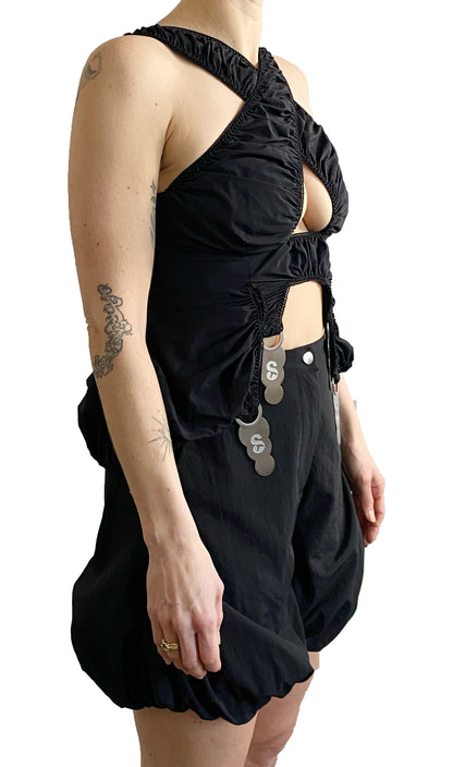 AW25 Black Puff Criss-Cross Apron Top